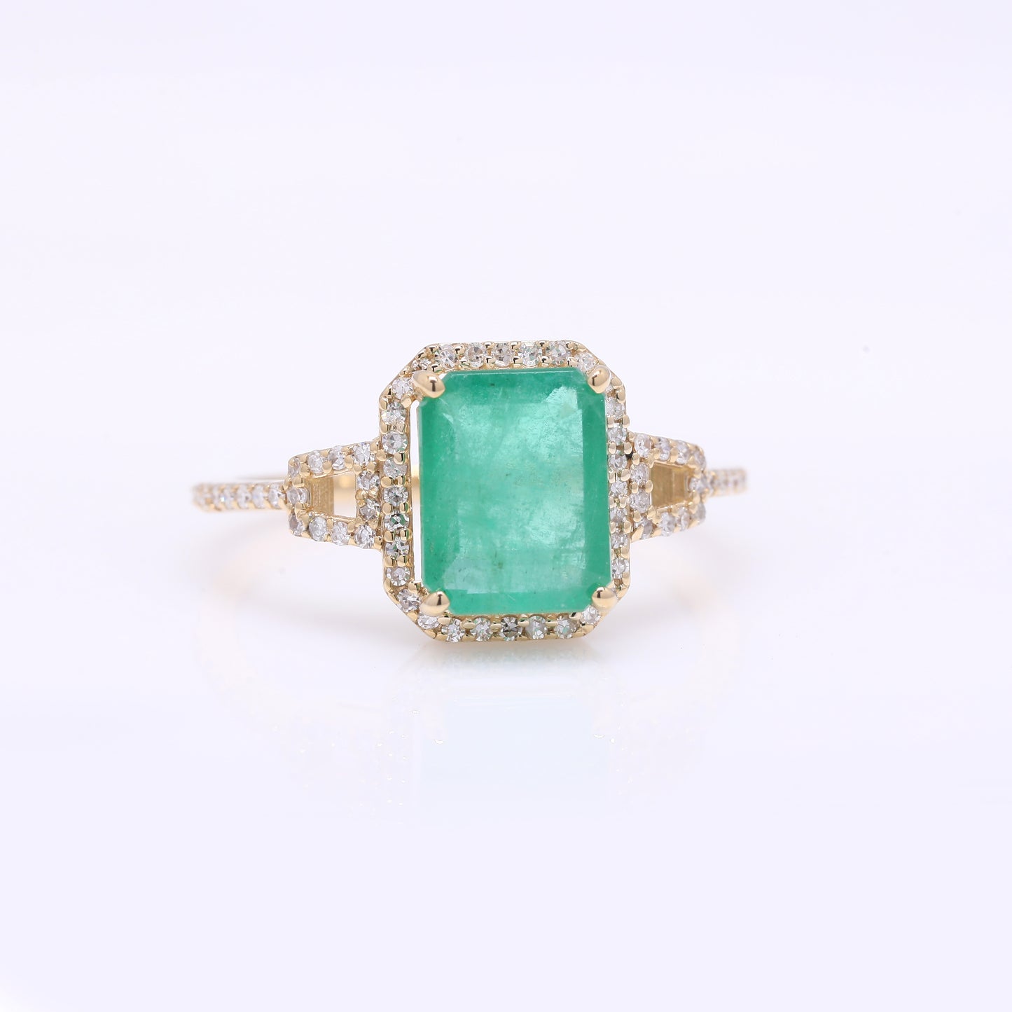 2.31 Ct Octagon Step Cut Natural Emerald 14K Gold Ring