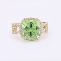 7.27 Ct Cushion Mixed Cut Natural Peridot 14K Gold Ring