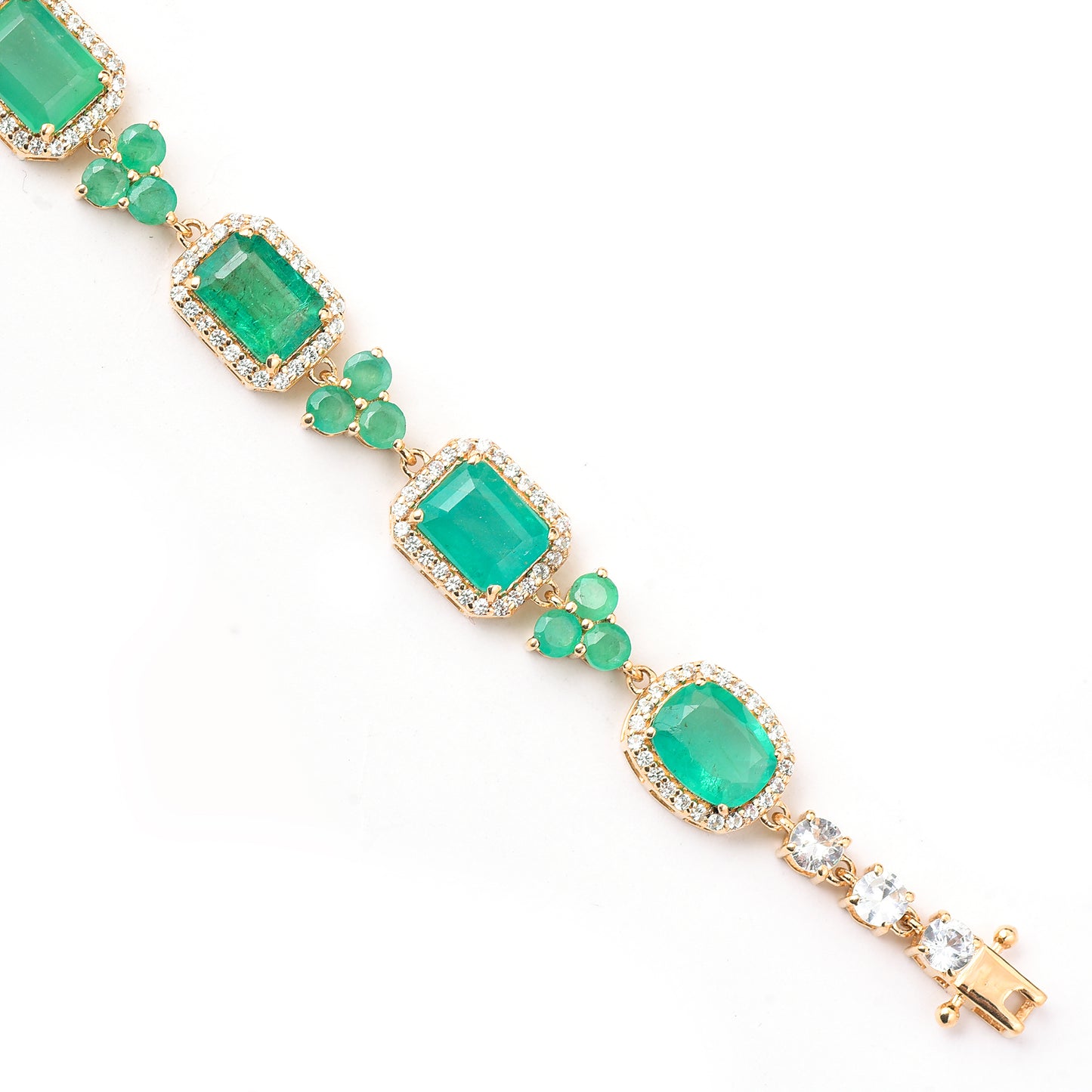 13.20 Ct Octagon, Cushion Emerald 14K Gold Bracelet