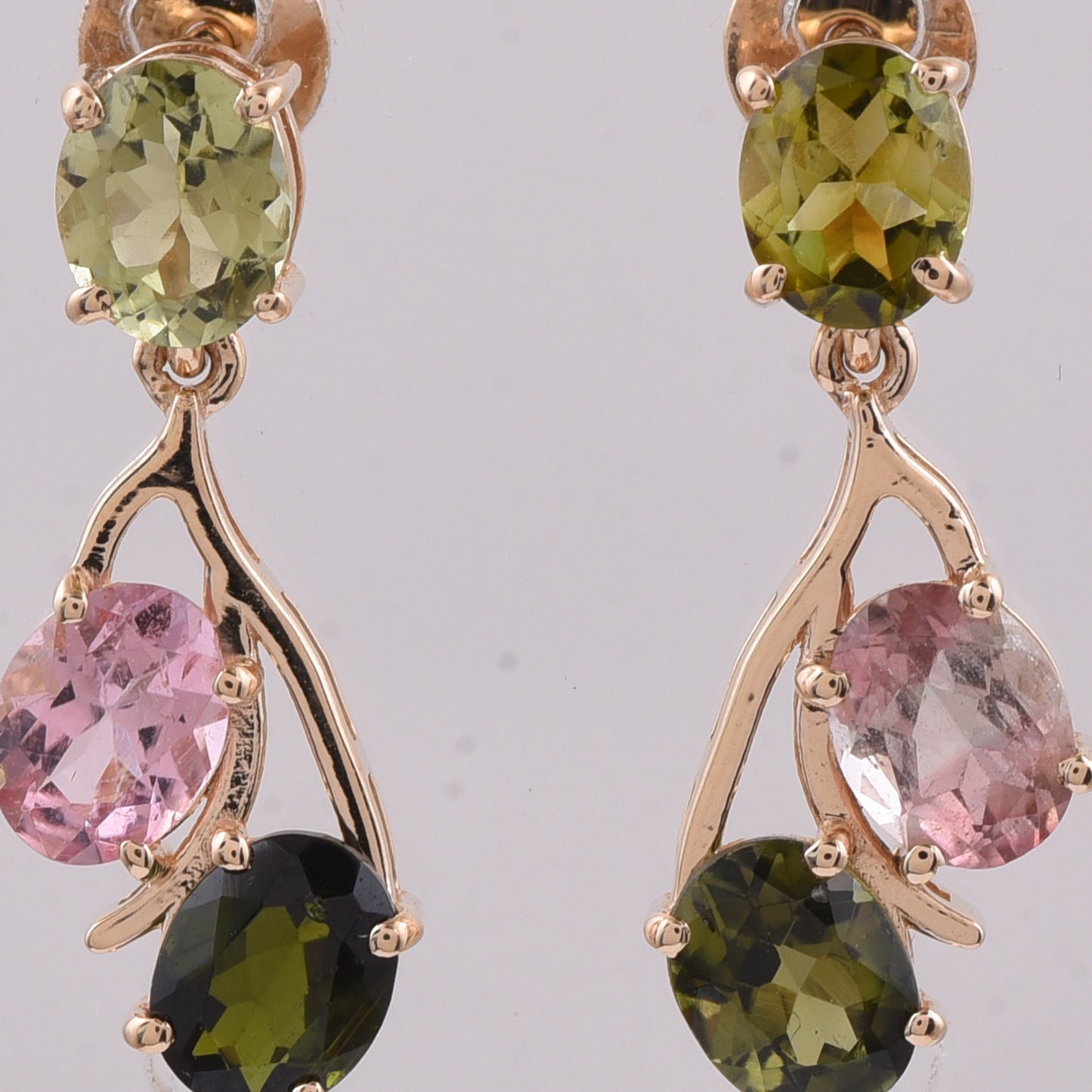 2.12 Ct Oval Natural Multi-Coloured Tourmaline 14K Gold Earrings
