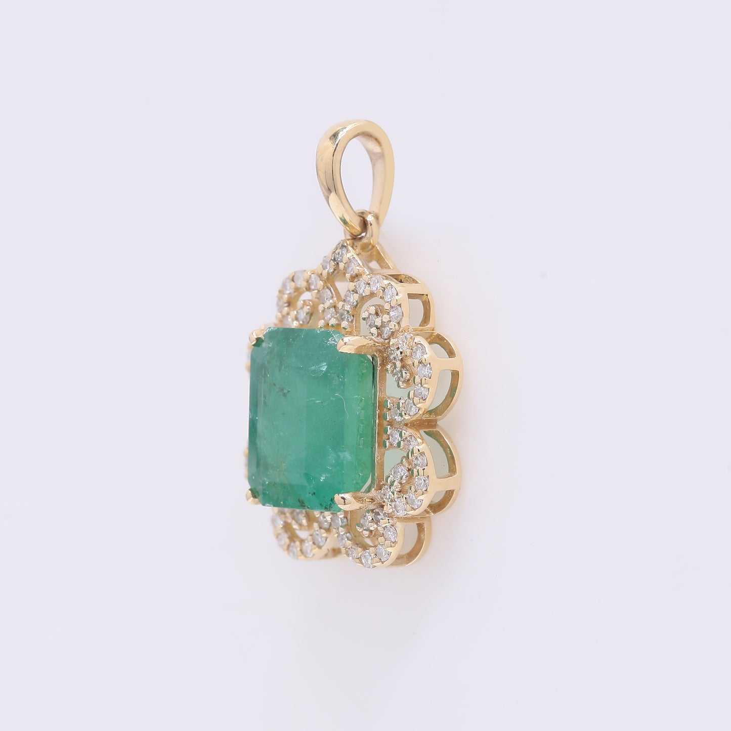 2.95 Ct Octagon Step Cut Natural Emerald 14K Gold Pendant