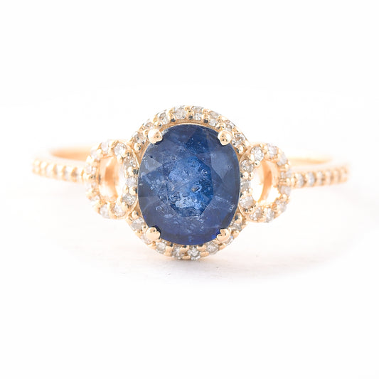 1.73 Ct Oval Mixed Cut Natural Sapphire 14K Gold Ring