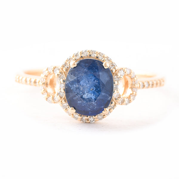 1.73 Ct Oval Mixed Cut Natural Sapphire 14K Gold Ring