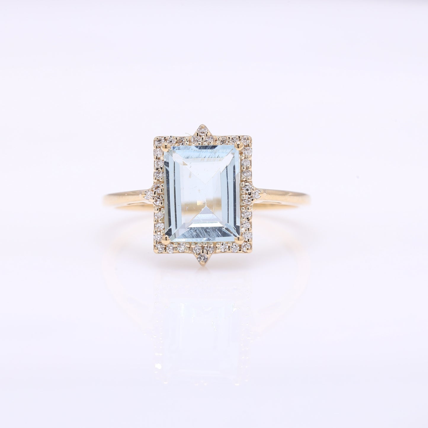 1.99 Ct Rectangle Step Cut Natural Aquamarine 14K Gold Ring
