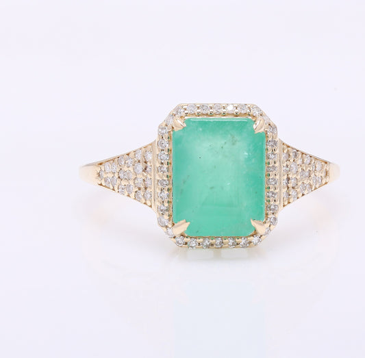 3.21 Ct Octagon Step Cut Natural Emerald 14K Gold Ring