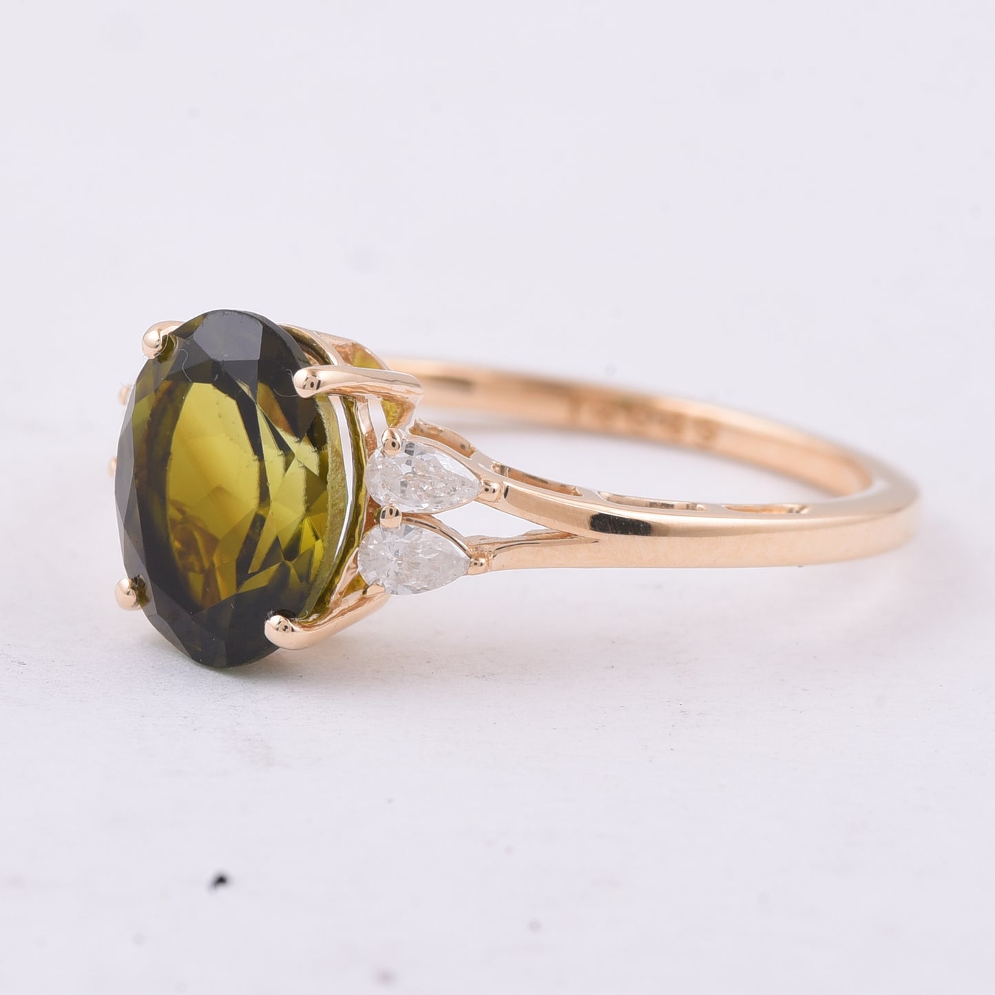 2.08 Ct Oval Natural Green Tourmaline 14K Gold Ring