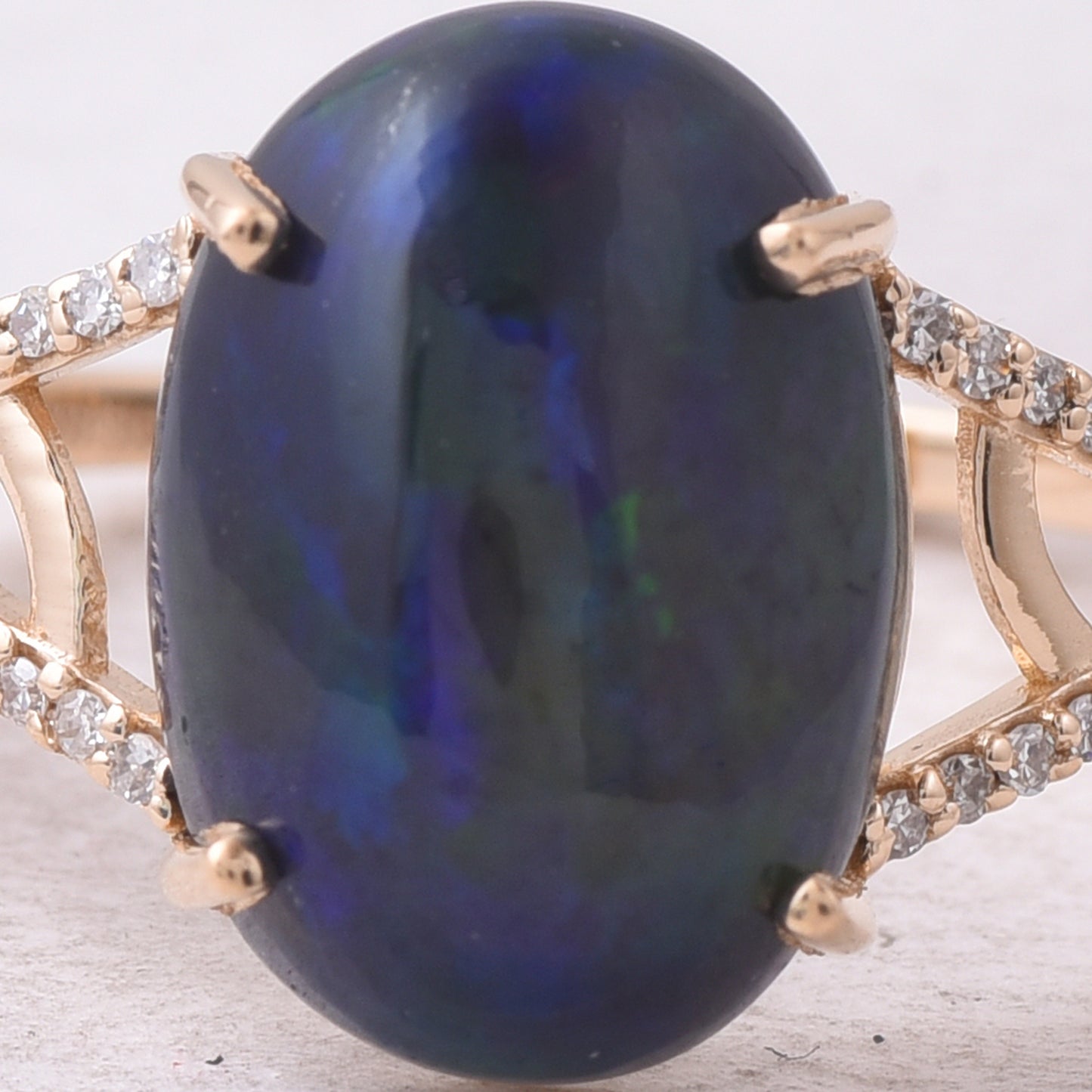3.19 Ct Oval Cabochon Cut Natural Black Opal 14K Gold Ring