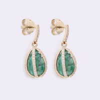 5.44 Ct Drop Carving Natural Emerald 14K Gold Earrings