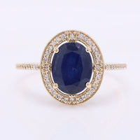 2.92 Ct Oval Mixed Cut Natural Sapphire 14K Gold Ring