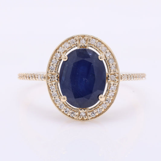 2.92 Ct Oval Mixed Cut Natural Sapphire 14K Gold Ring