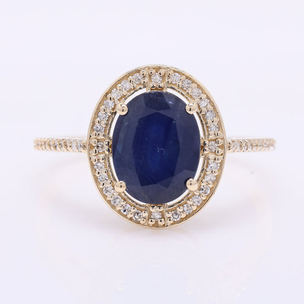 2.92 Ct Oval Mixed Cut Natural Sapphire 14K Gold Ring