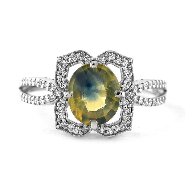 2.09 Ct Oval Mixed Cut Natural Bi-Coloured Sapphire 950 Platinum Ring