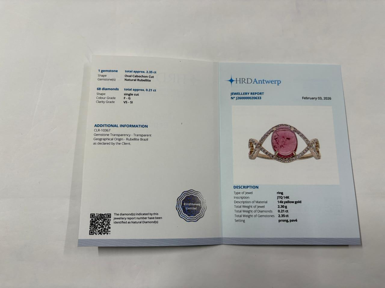 2.56 Ct Oval Cabochon Cut Natural Rubellite 14K Gold Ring