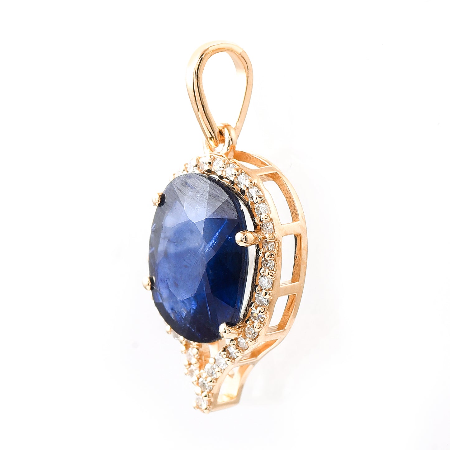 2.65 Ct Oval Mixed Cut Natural Sapphire 14K Gold Pendant