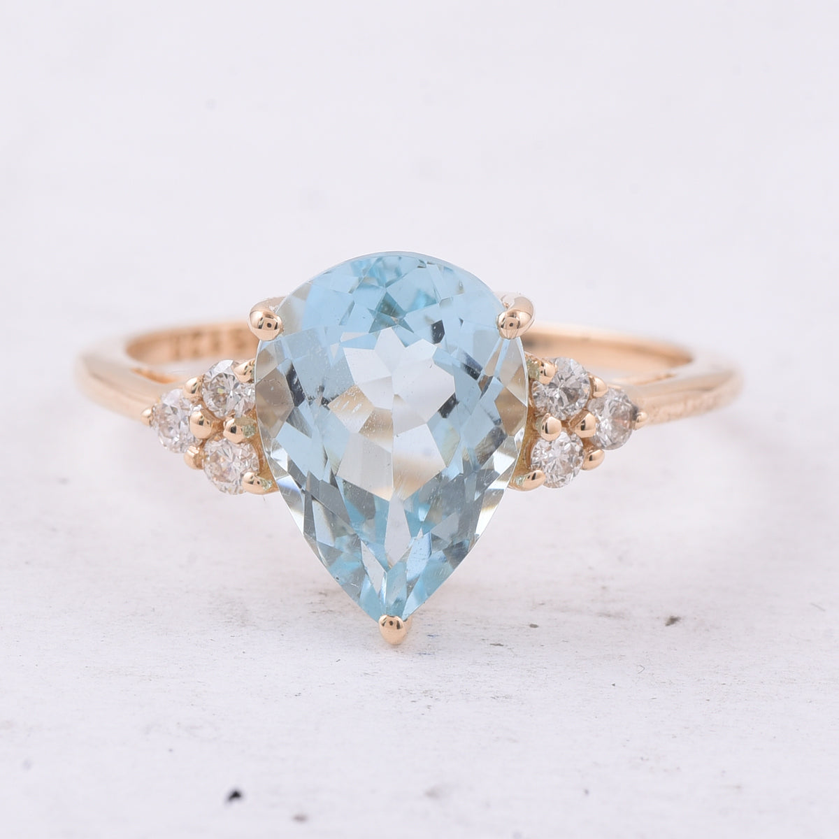 2.80 Ct Pear Natural Aquamarine 14K Gold Ring