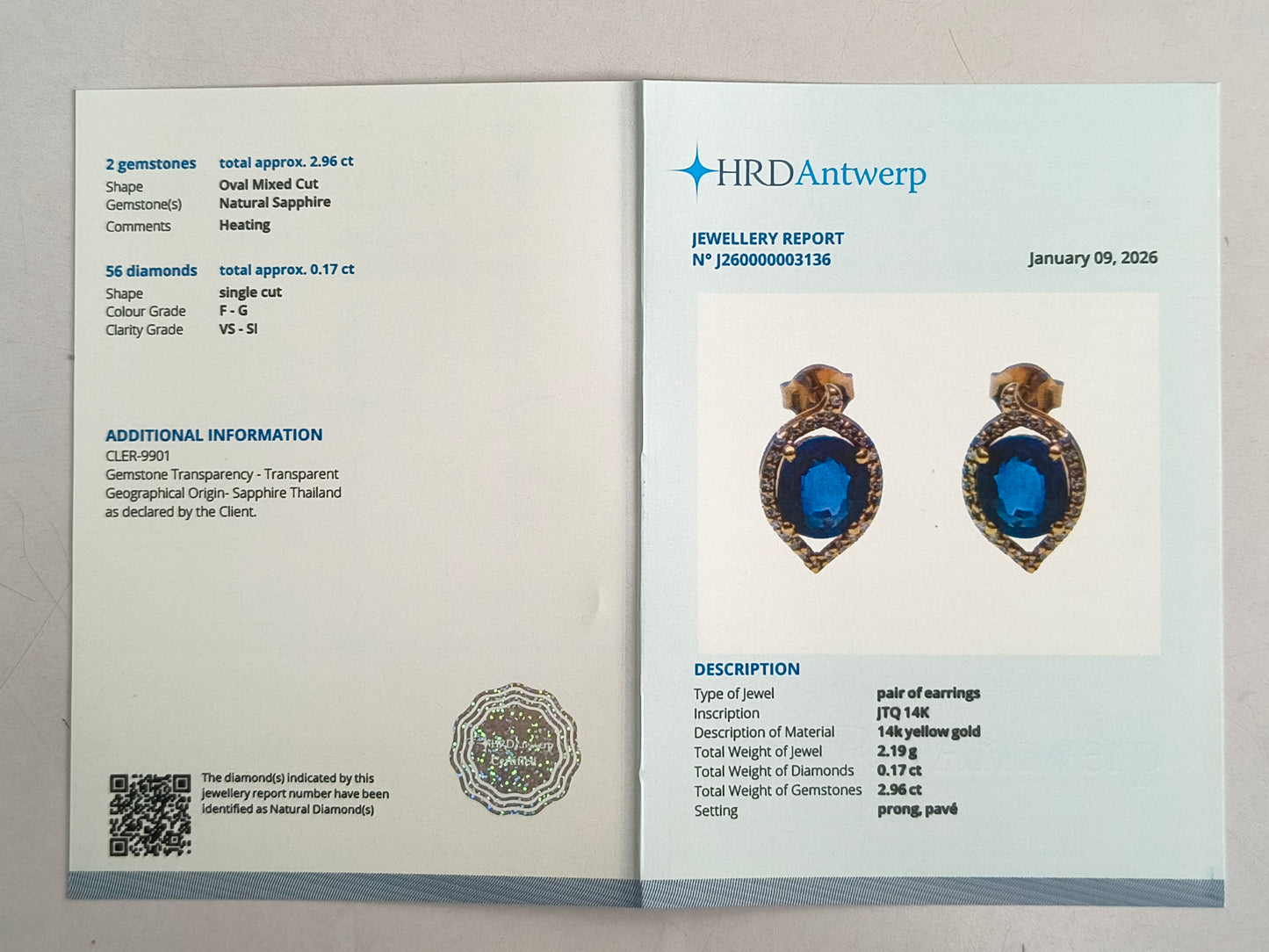 3.13 Ct Oval Mixed Cut Natural Sapphire 14K Gold Earrings