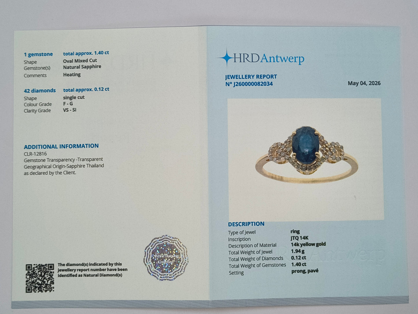 1.52 Ct Oval Mixed Cut Natural Sapphire 14K Gold Ring