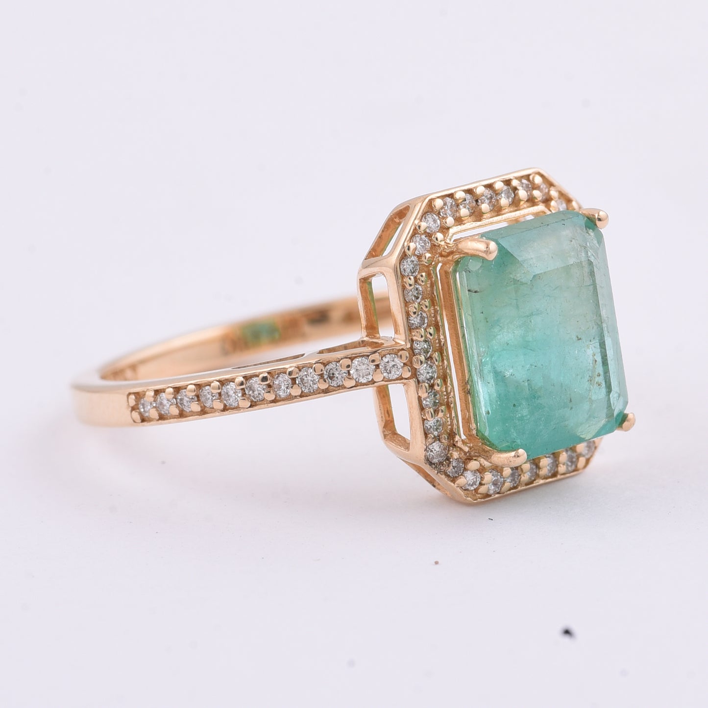 2.38 Ct Octagon Step Cut Natural Emerald 14K Gold Ring