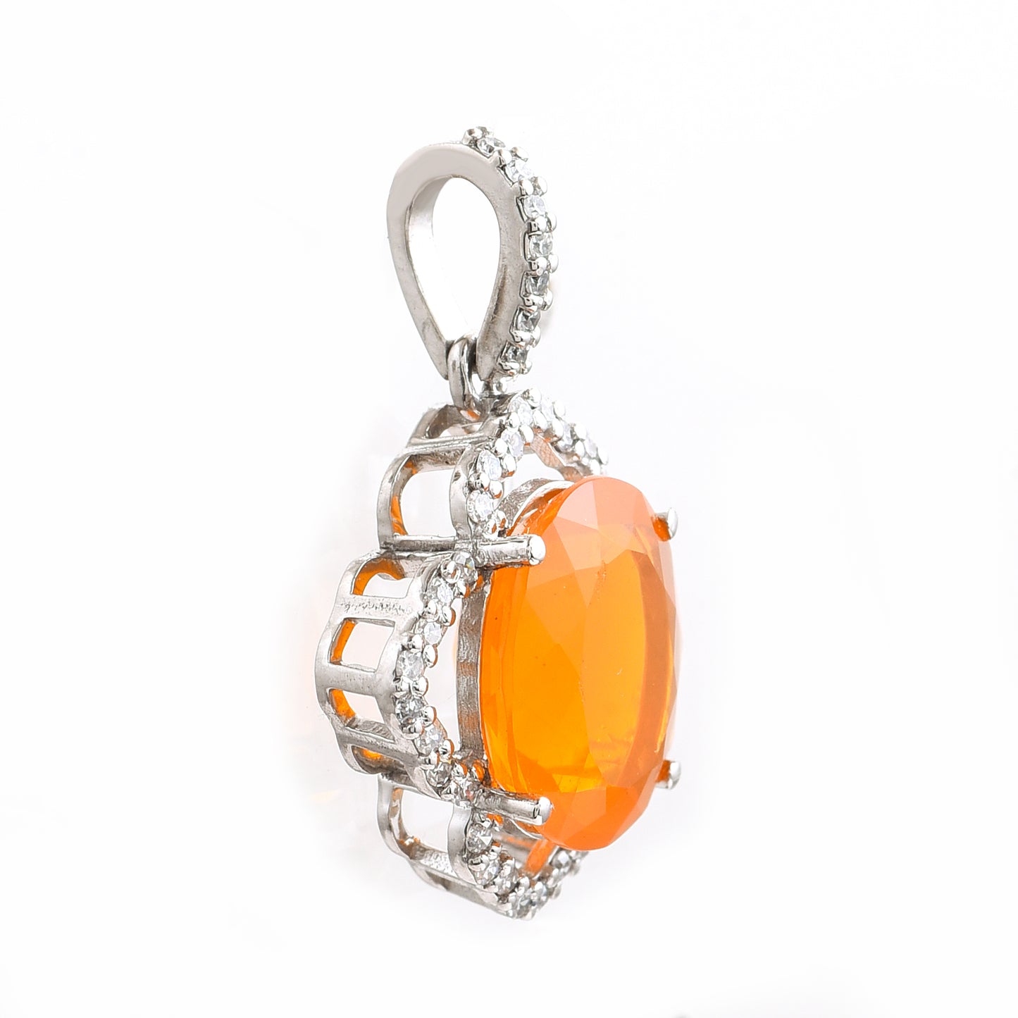 1.91 Ct Oval Fire Opal 950 Platinum Pendant