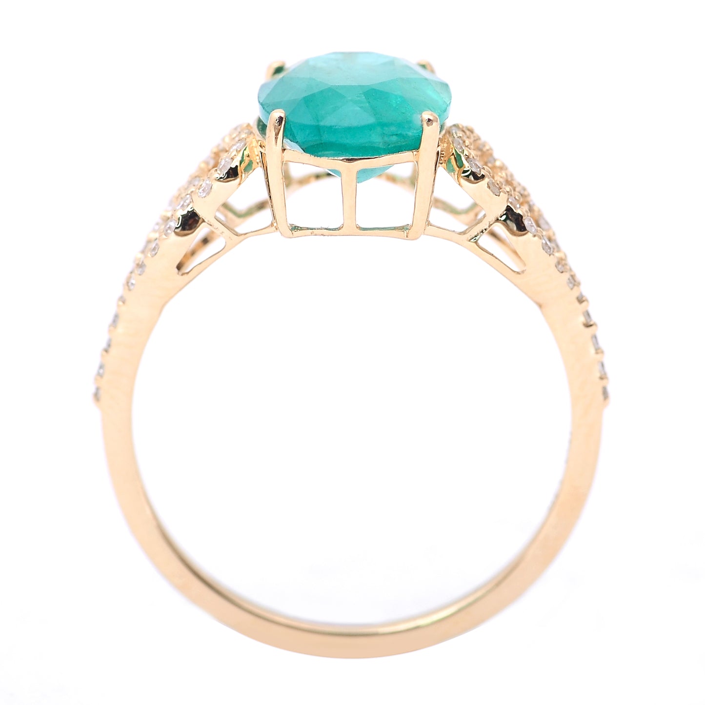 2.50 Ct Cushion Mixed Cut Natural Emerald 14K Gold Ring