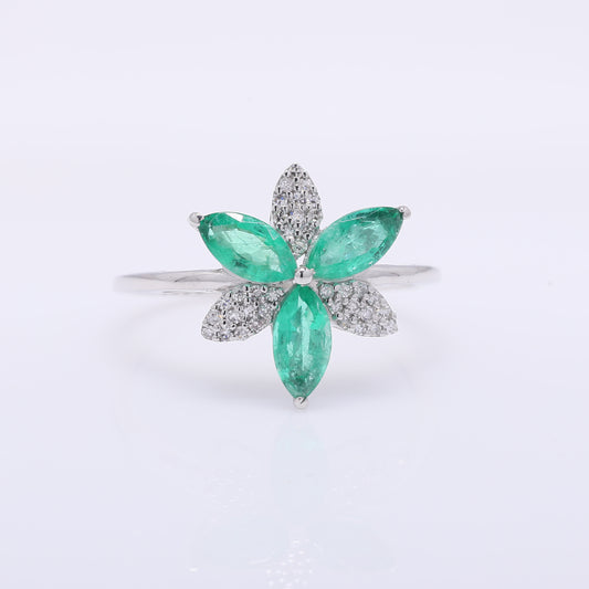 1.15 Ct Marquise Mixed Cut Natural Emerald 950 Platinum Ring