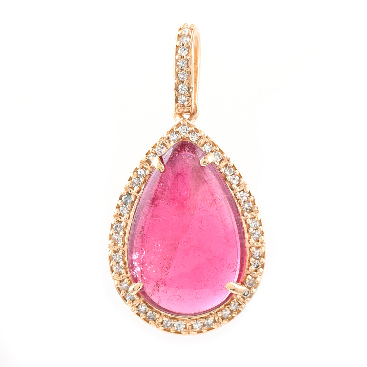 4.99 Ct Pear Cabochon Natural Rubellite 14K Gold Pendant