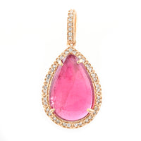 4.99 Ct Pear Cabochon Natural Rubellite 14K Gold Pendant