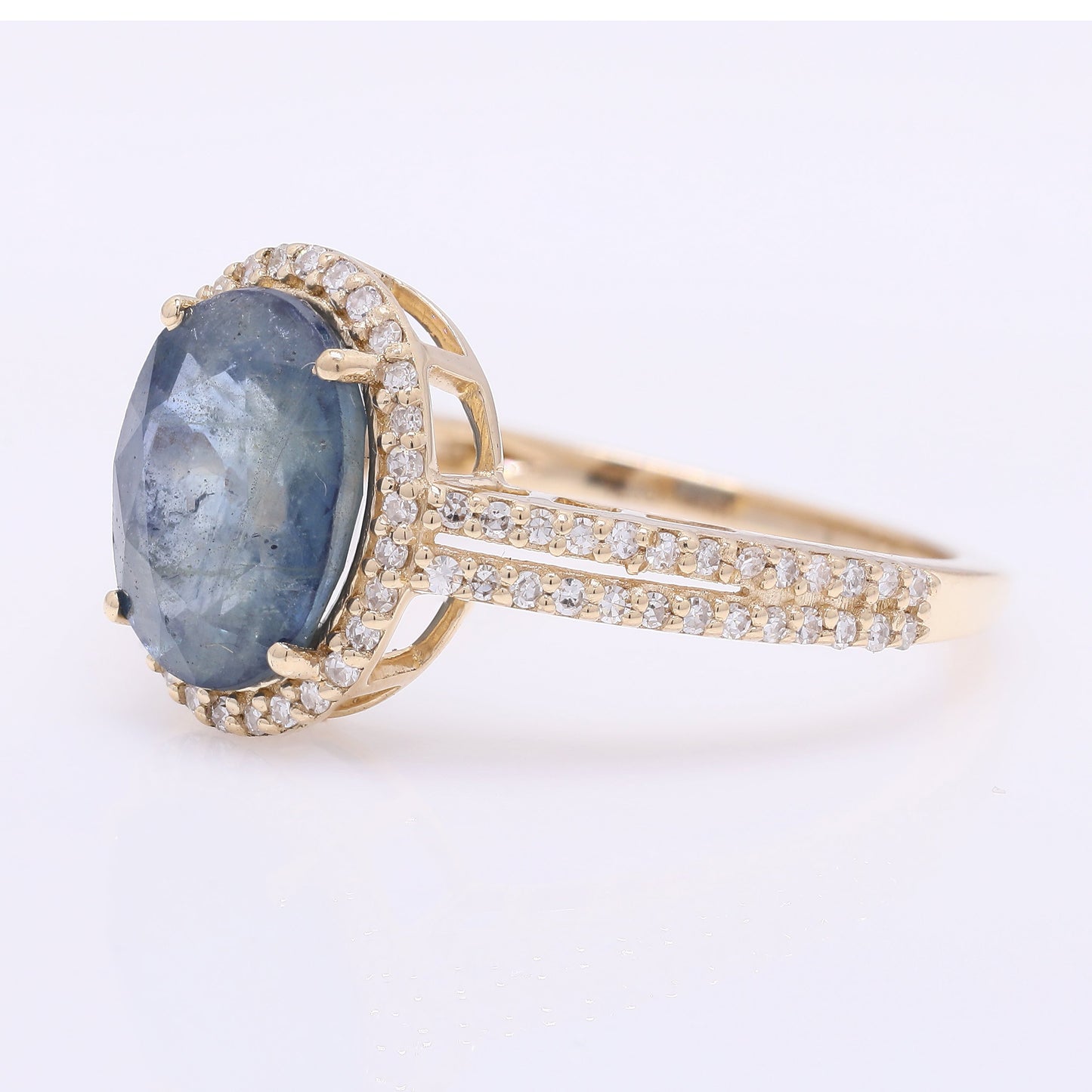 3.13 Ct Oval Mixed Cut Natural Sapphire 14K Gold Ring
