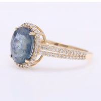 3.13 Ct Oval Mixed Cut Natural Sapphire 14K Gold Ring