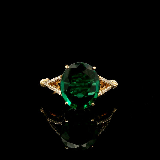 3.83 Ct Oval Mixed Cut Lab Grown Emerald 14K Gold Ring