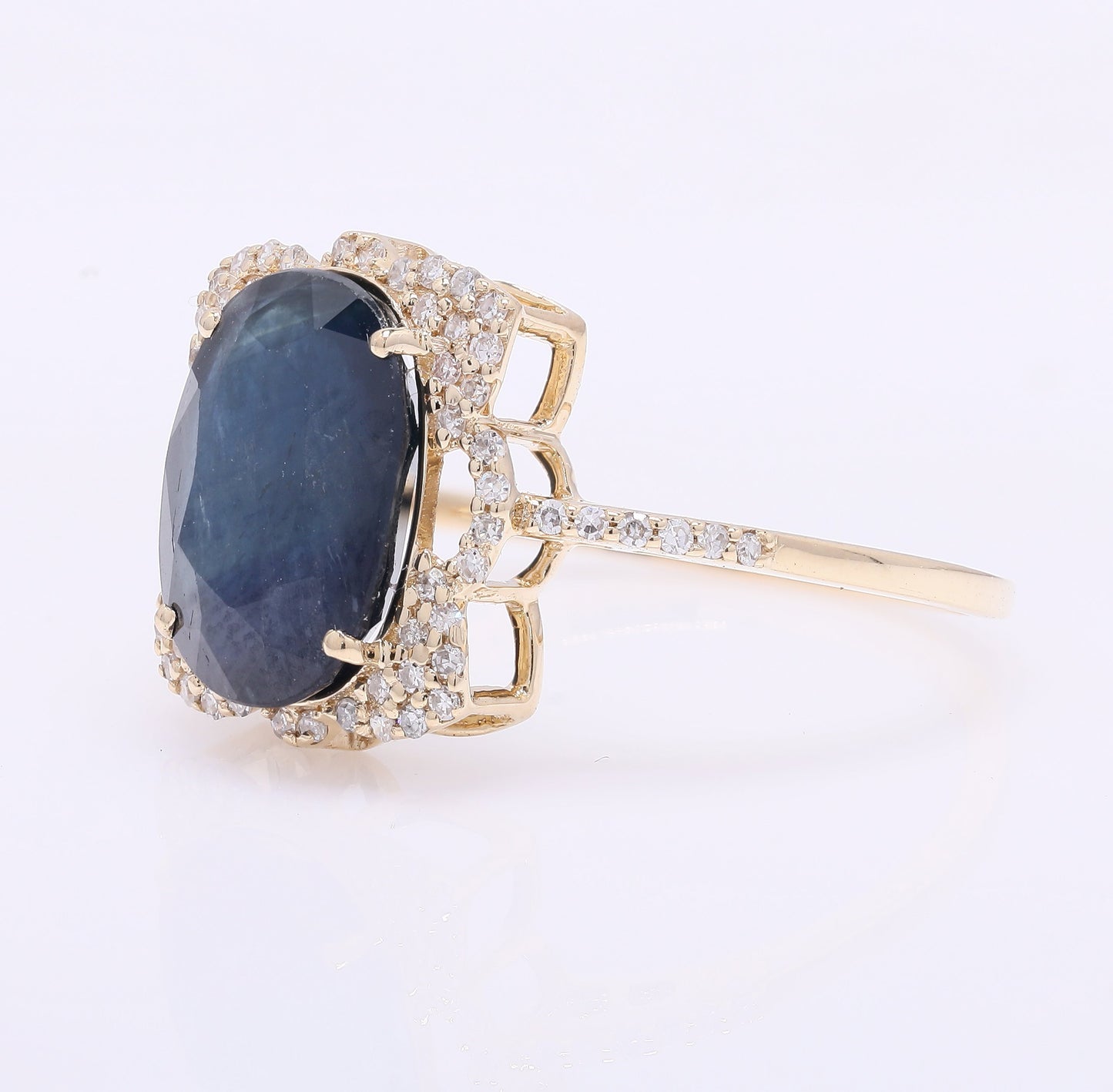 4.04 Ct Cushion Mixed Cut Natural Sapphire 14K Gold Ring