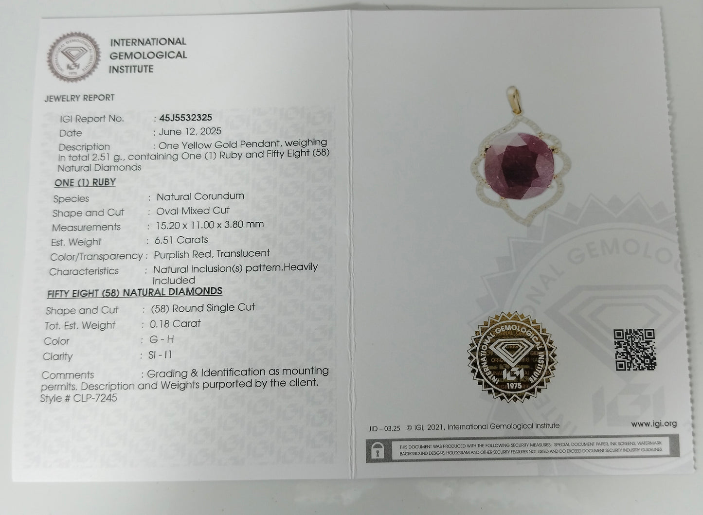 6.69 Ct Oval Mixed Cut Natural Corundum Ruby 14K Gold Pendant