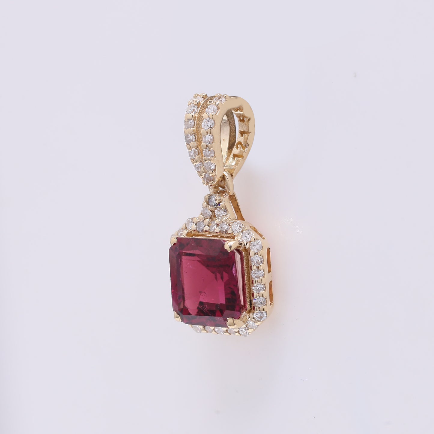 1.23 Ct Octagon Step Cut Natural Rubellite 14K Gold Pendant