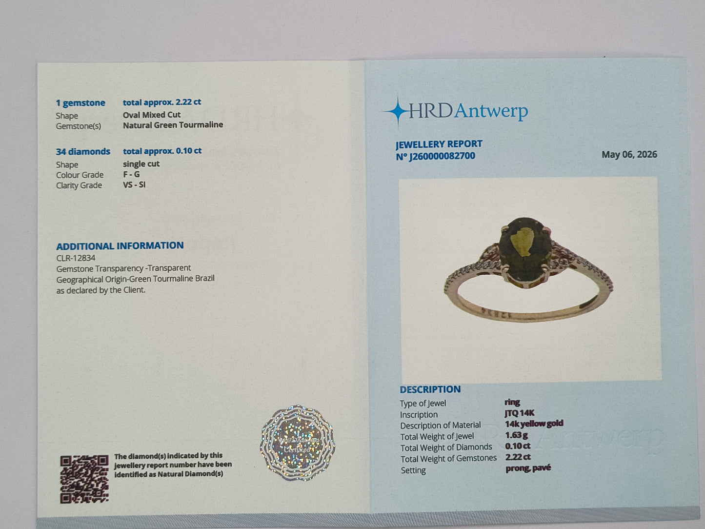 2.32 Ct Oval Mixed Cut Natural Tourmaline 14K Gold Ring