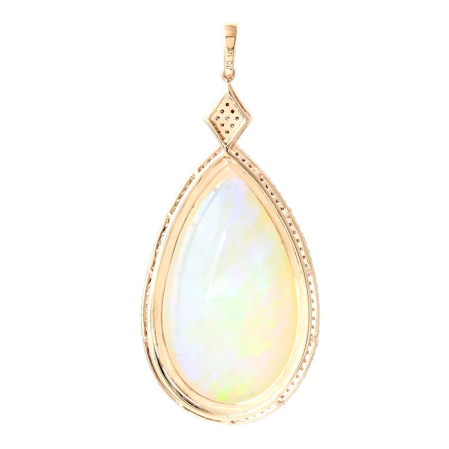 25.15 Ct Pear Cabochon Natural Opal 14K Gold Pendant