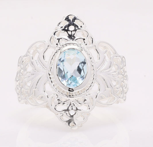 1.42 Ct Oval Blue Topaz 925 Silver Ring