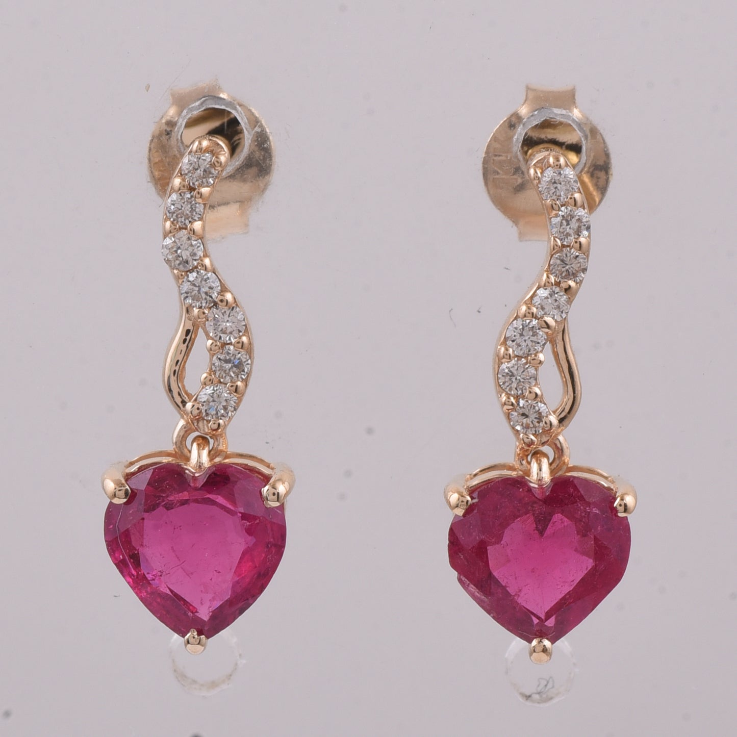 1.40 Ct Heart Natural Rubellite 14K Gold Earrings