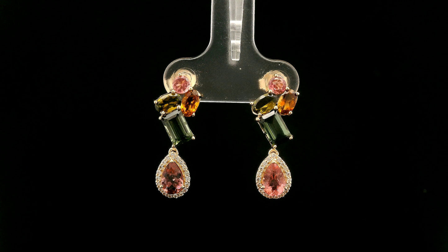 3.59 Ct Pear Tourmaline 14K Gold Earrings