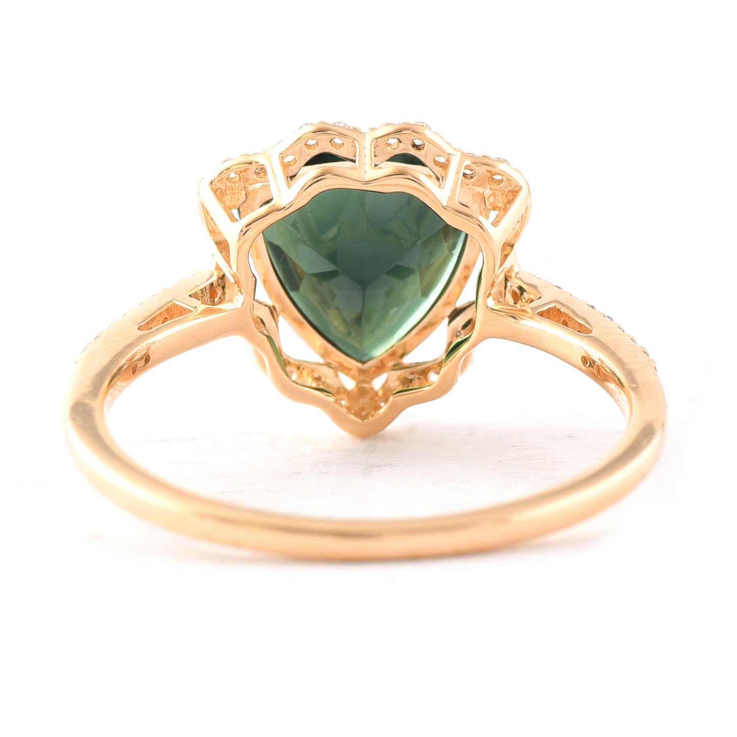 2.05 Ct Triangle Mixed Cut Natural Green Tourmaline 14K Gold Ring
