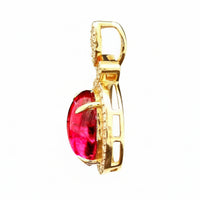2.37 Ct Oval Cabochon Cut Natural Rubellite 14K Gold Pendant