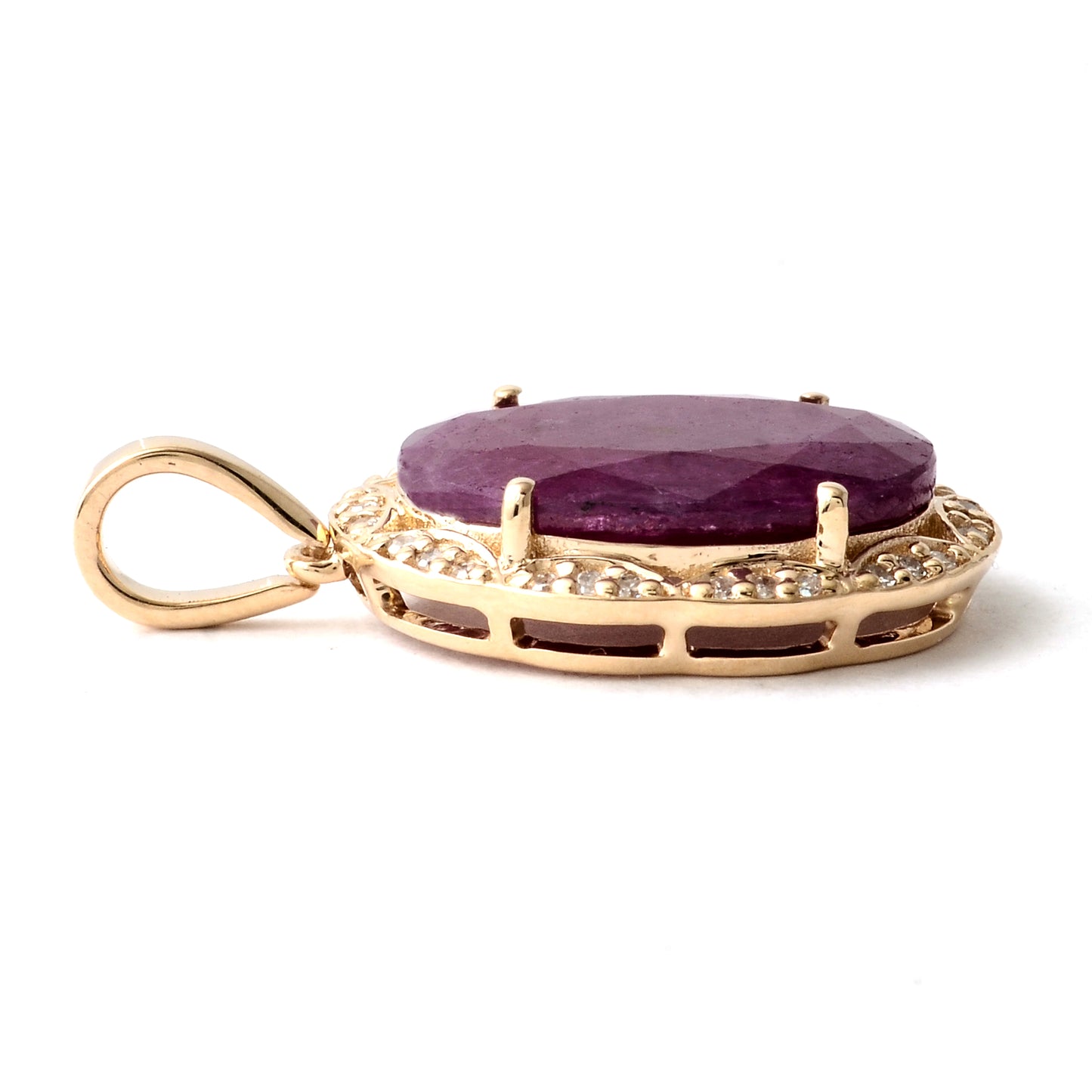3.89 Ct Oval Mixed Cut Natural Corundum Ruby 14K Gold Pendant