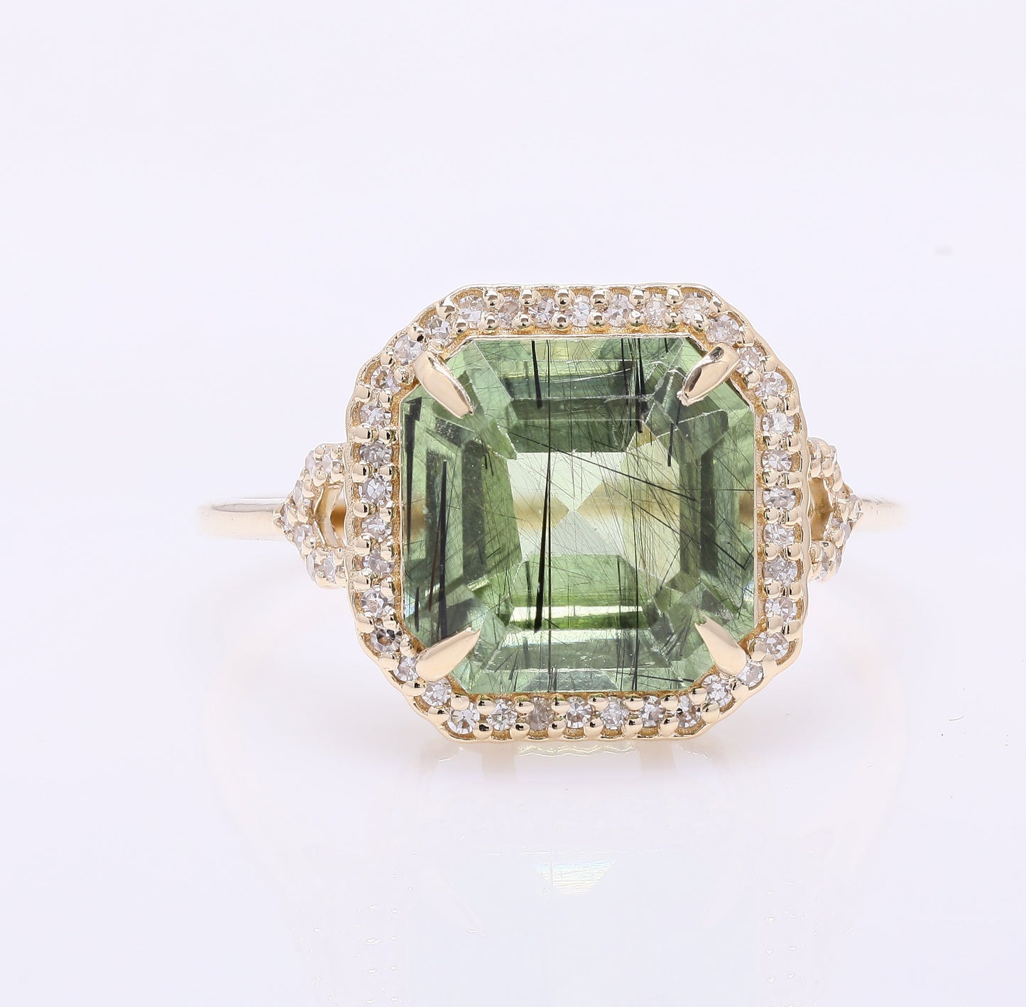 3.88 Ct Octagon Step Cut Natural Peridot 14K Gold Ring