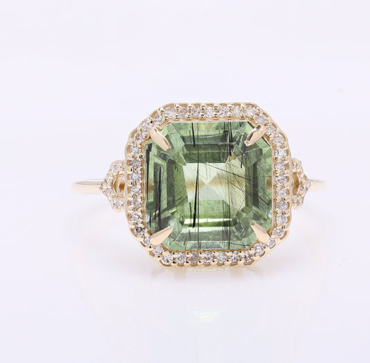 3.88 Ct Octagon Step Cut Natural Peridot 14K Gold Ring