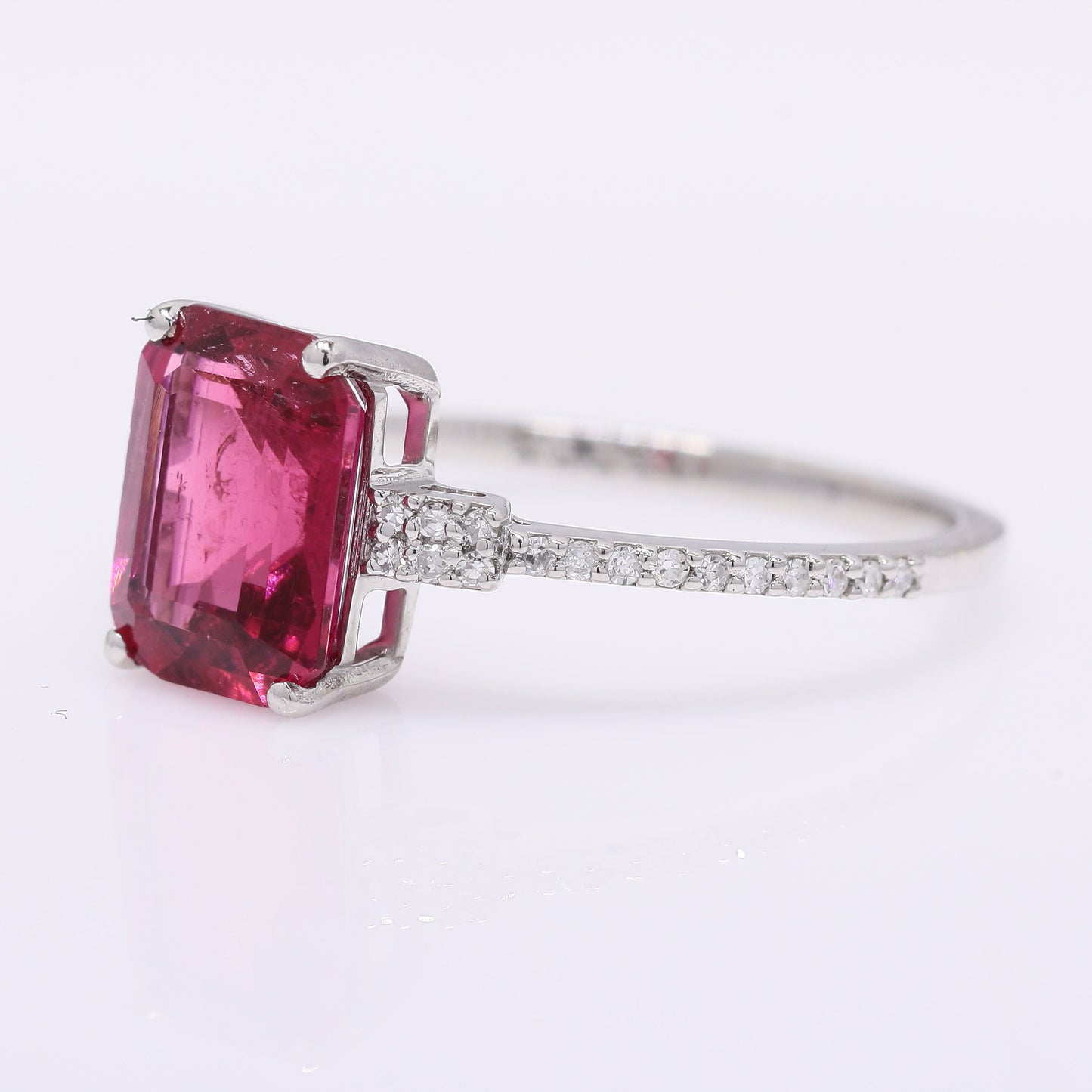 1.95 Ct Octagon Step Cut Natural Rubellite 950 Platinum Ring