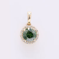 0.85 Ct Round Green Diamond 14K Gold Pendant