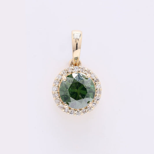 0.85 Ct Round Green Diamond 14K Gold Pendant