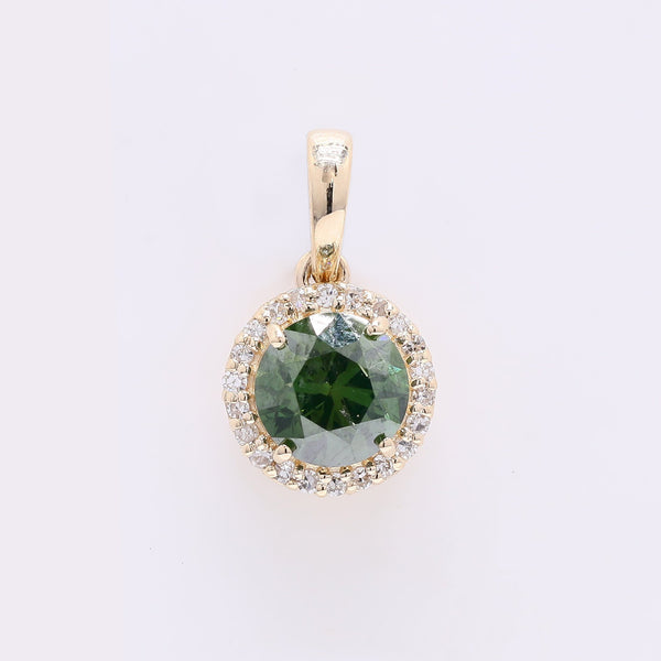 0.85 Ct Round Green Diamond 14K Gold Pendant