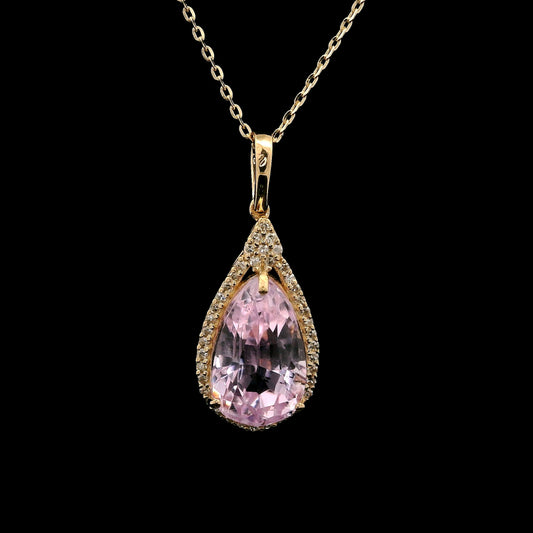 4.54 Ct Pear Kunzite 14K Gold Pendant