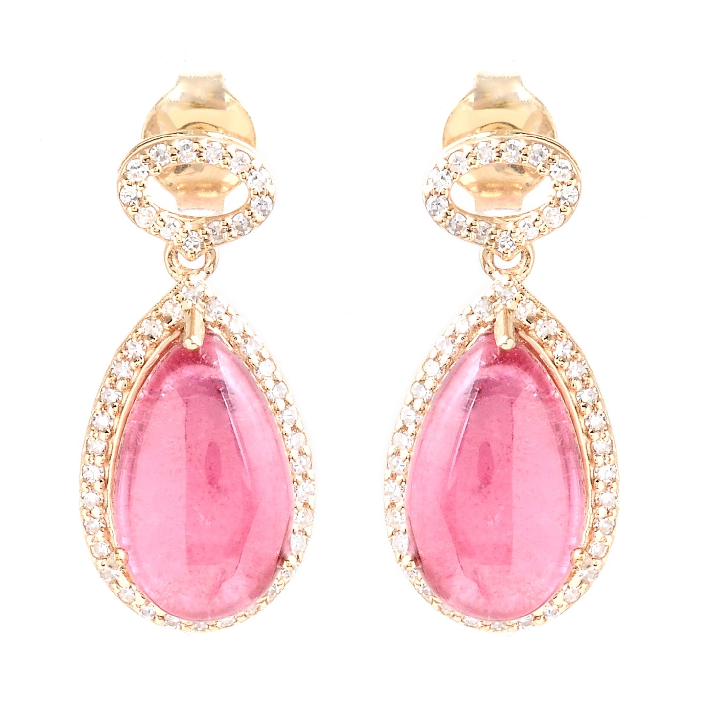 6.60 Ct Pear Cabochon Natural Tourmaline 14K Gold Earrings