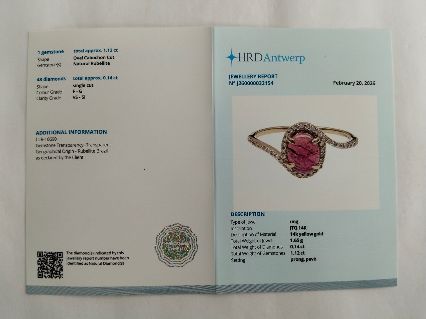 1.26 Ct Oval Cabochon Cut Natural Rubellite 14K Gold Ring